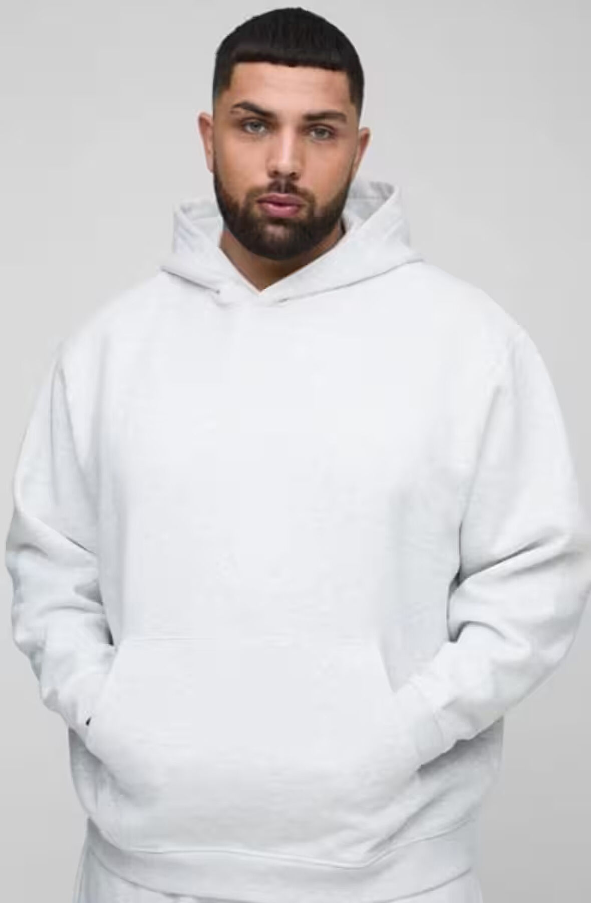 Gri Kanguru Model Oversize Plus Size Kalıp Erkek Büyük Beden Sweatshirt