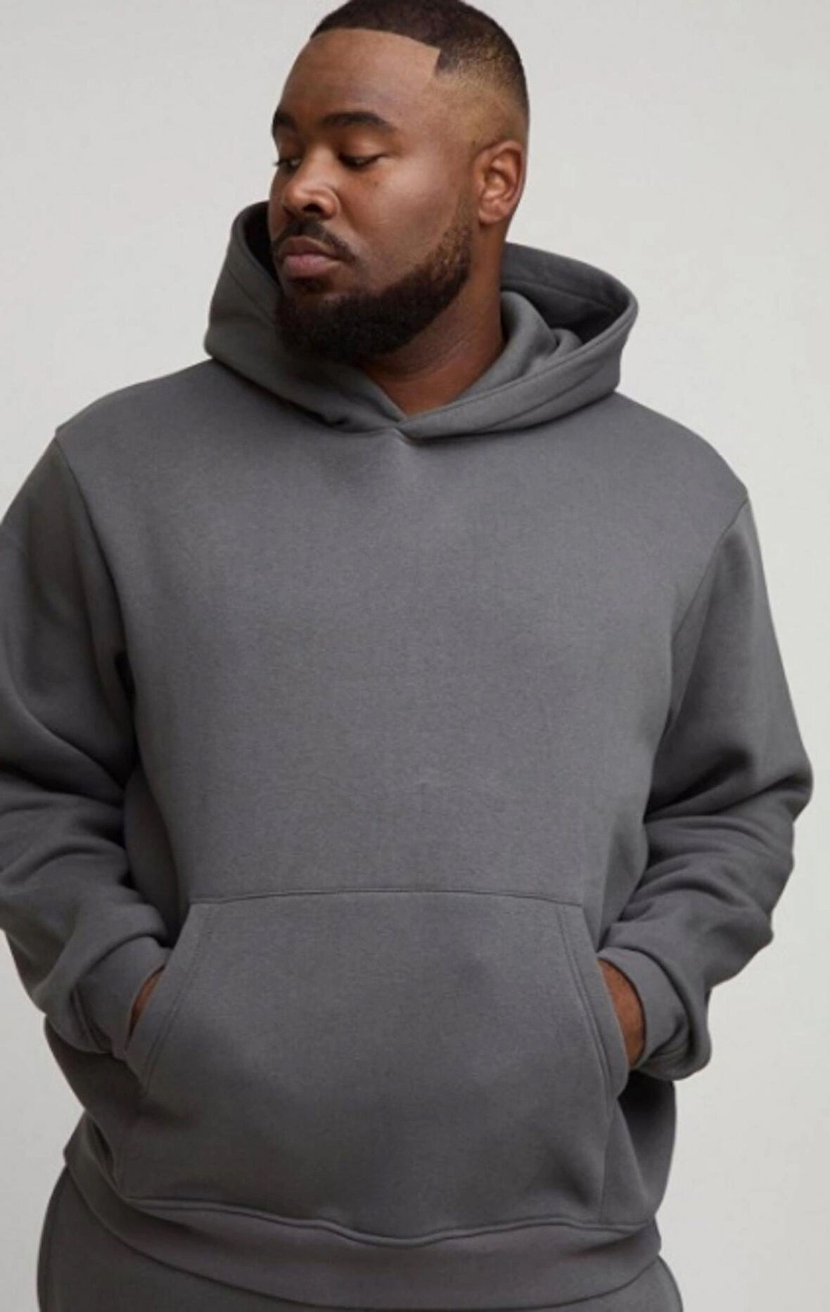 Füme Kanguru Model Oversize Plus Size Kalıp Erkek Büyük Beden Sweatshirt