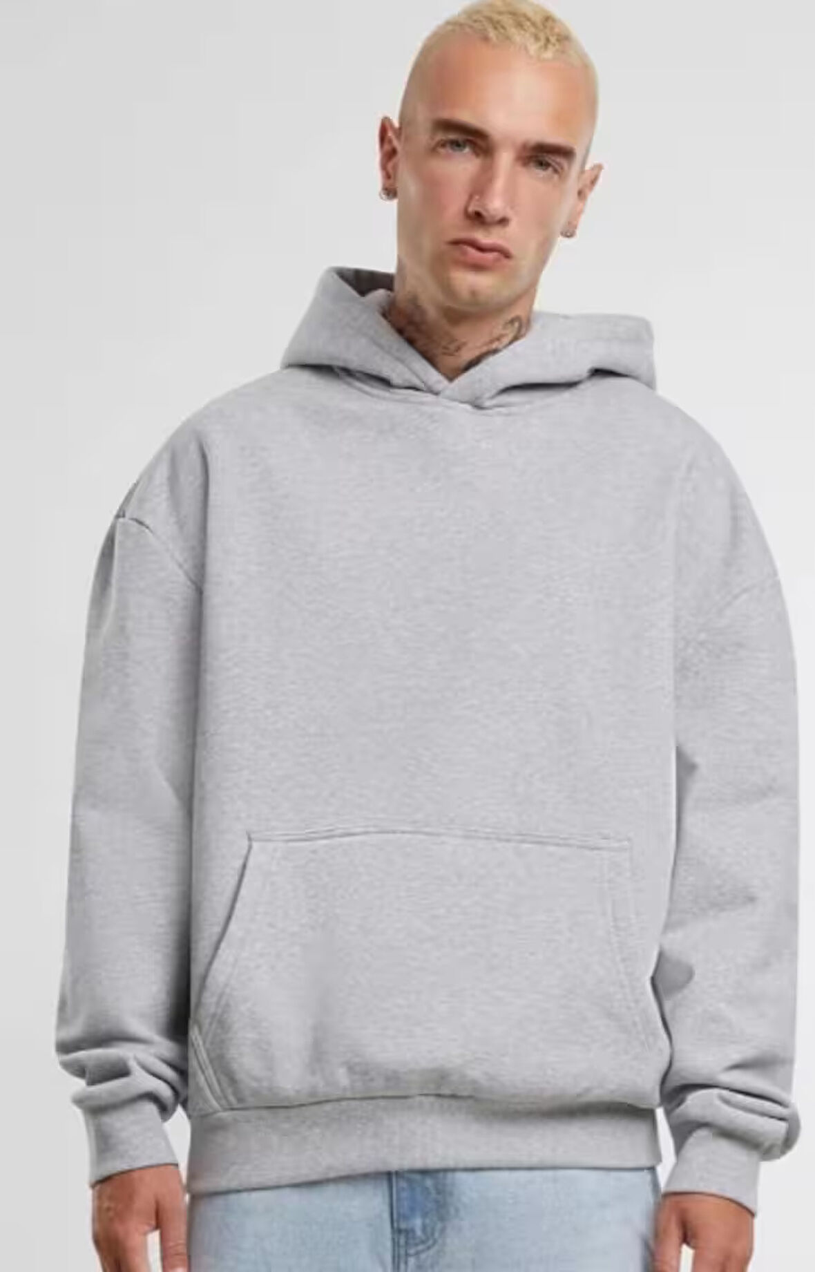 Gri Kanguru Model Oversize Kalıp Erkek Sweatshirt