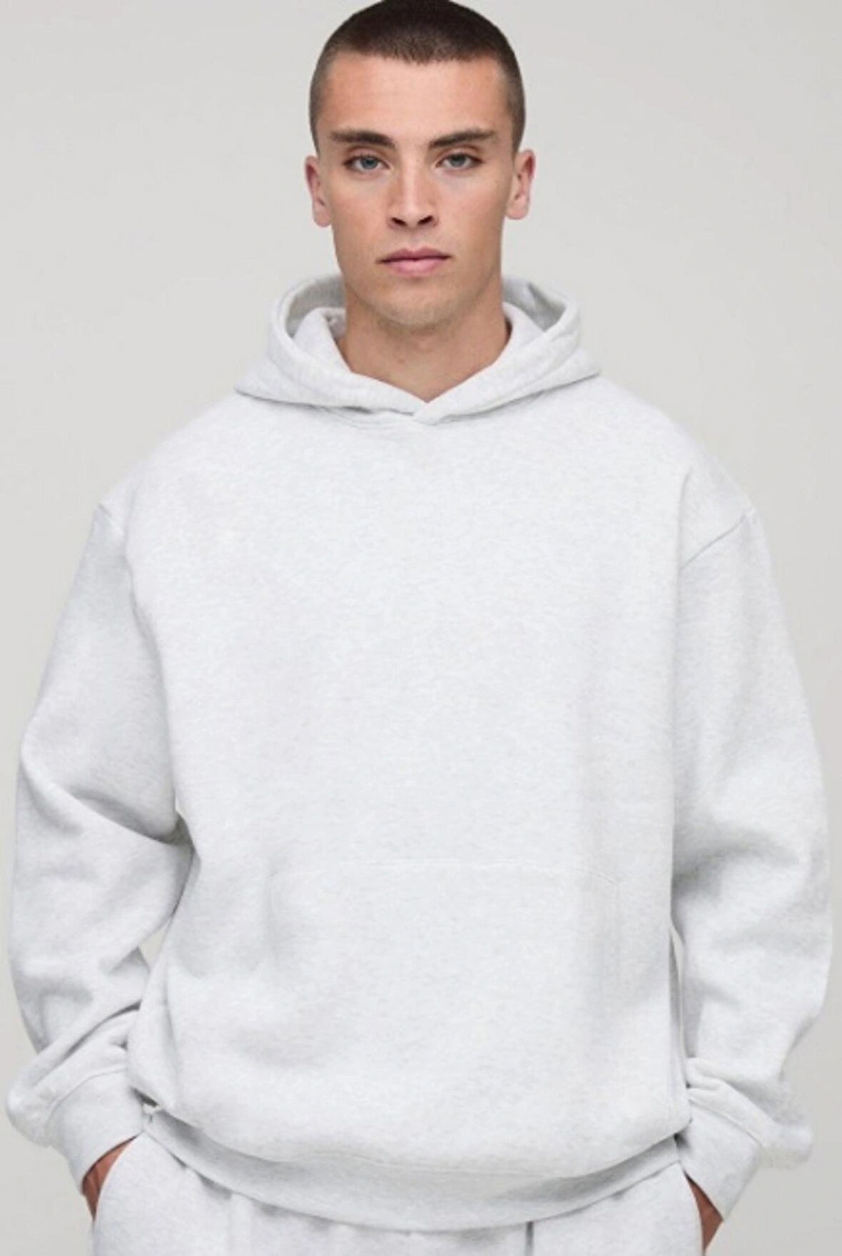 Gri Hoodie Model Oversize Battal Kalıp Erkek Spor Sweatshirt