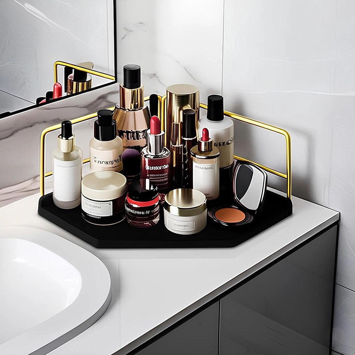 Dekoratif Ahşap Organizer | Paslanmaz Çelik Organizer – Mutfak, Banyo, Salon, Çalışma Masası