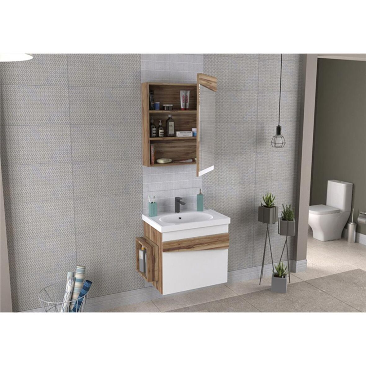 biani  lapse 65 cm beyaz banyo dolabı takımı