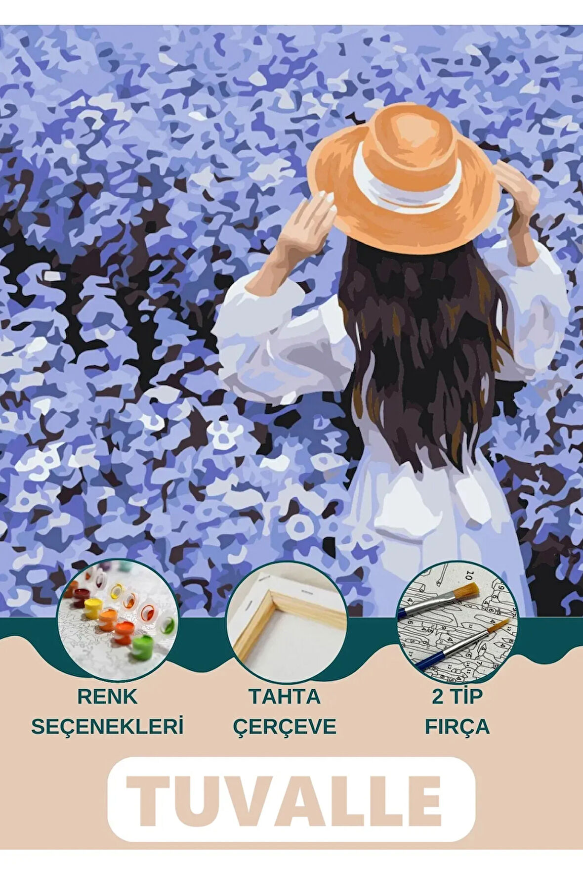 Lavanta Kadın Sayılarla Boyama Seti, Hobi Seti, 40X50 Tablo, Fırça Boya Asma Aparatı Dahil, Doğa