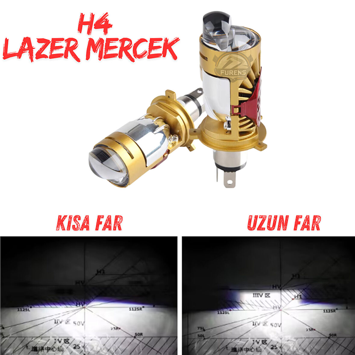 H4 Lazer Mercekli Far Ampülü Otomobil Araç Motosiklet Uyumlu Şimşek Etkili 12v 24v Uyumlu 40w  Sağ Sol