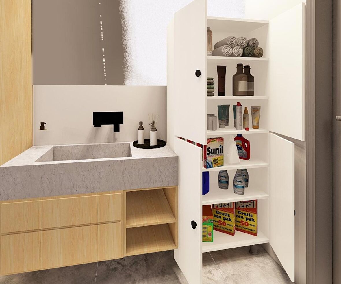 ZerkaConcept Firan Mdf 6 Raflı Çok Amaçlı Mutfak Banyo Ayakkabılık Dolabı 70cm