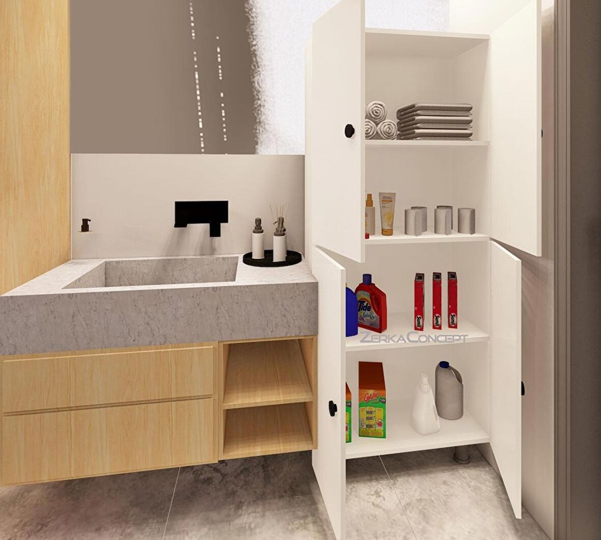 ZerkaConcept Minto Mdf 4 Raflı Çok Amaçlı Mutfak Banyo Ayakkabılık Dolap 50cm