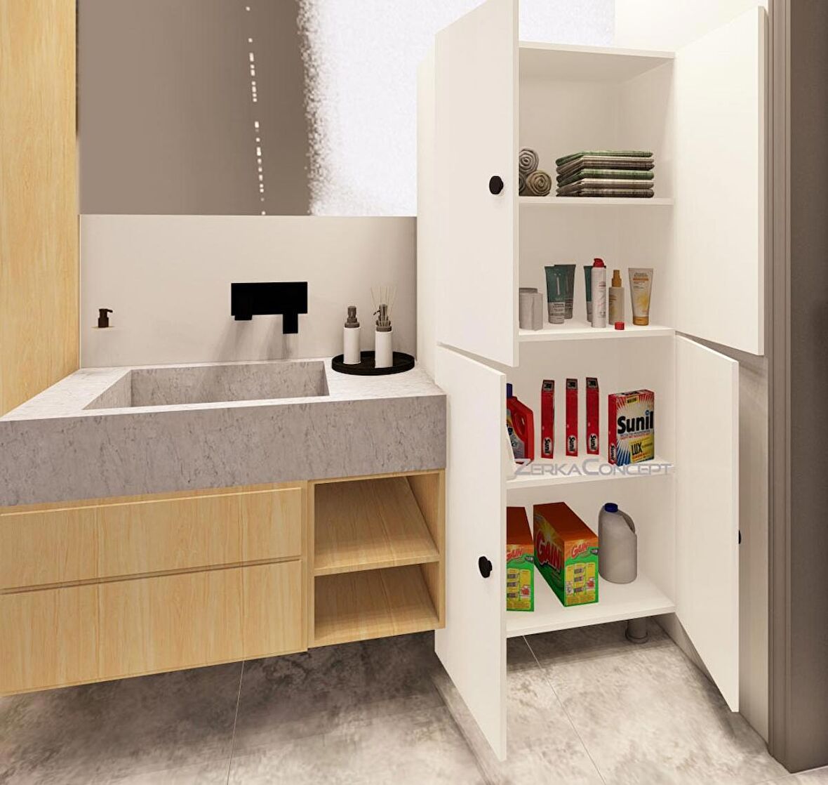 ZerkaConcept Mut Mdf 4 Raflı Çok Amaçlı Mutfak Banyo Ayakkabılık Dolabı 50cm