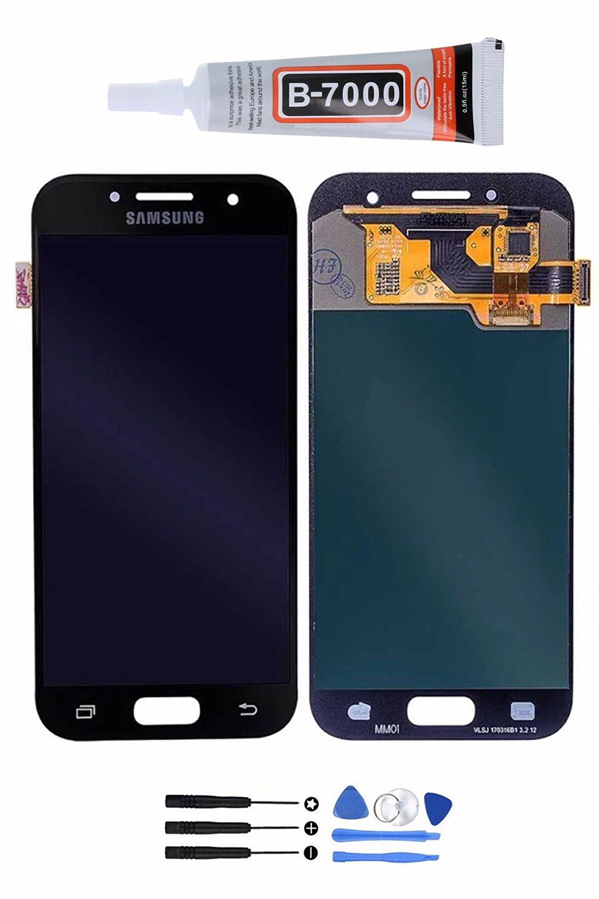 samsung galaxy a7 2017 sm-a720f lcd ekran dokunmati̇k tami̇r seti hedi̇yeli̇ siyah renk