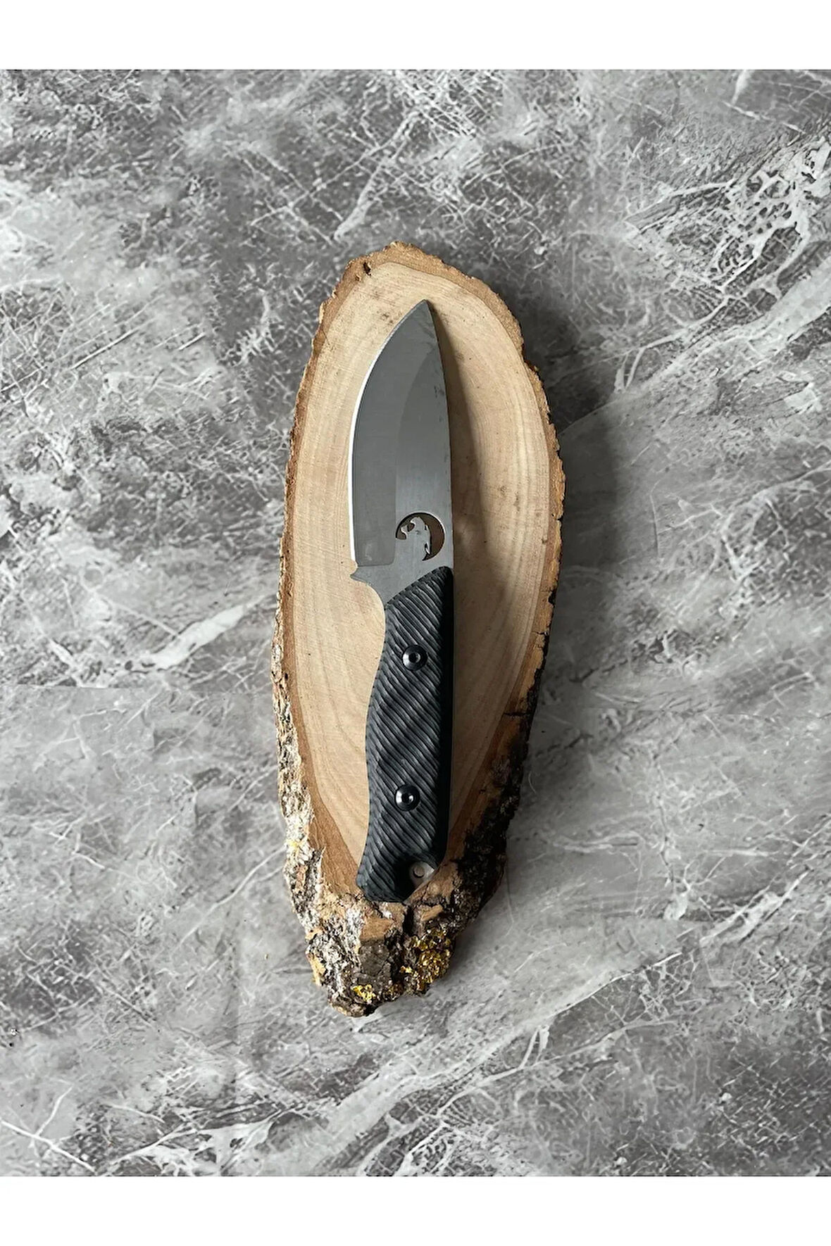 Kaplan Desenli Mini Kamp Bıçağı–Siyah Kompakt Kabze, Kılıflı Outdoor & Koleksiyonluk 19 cm