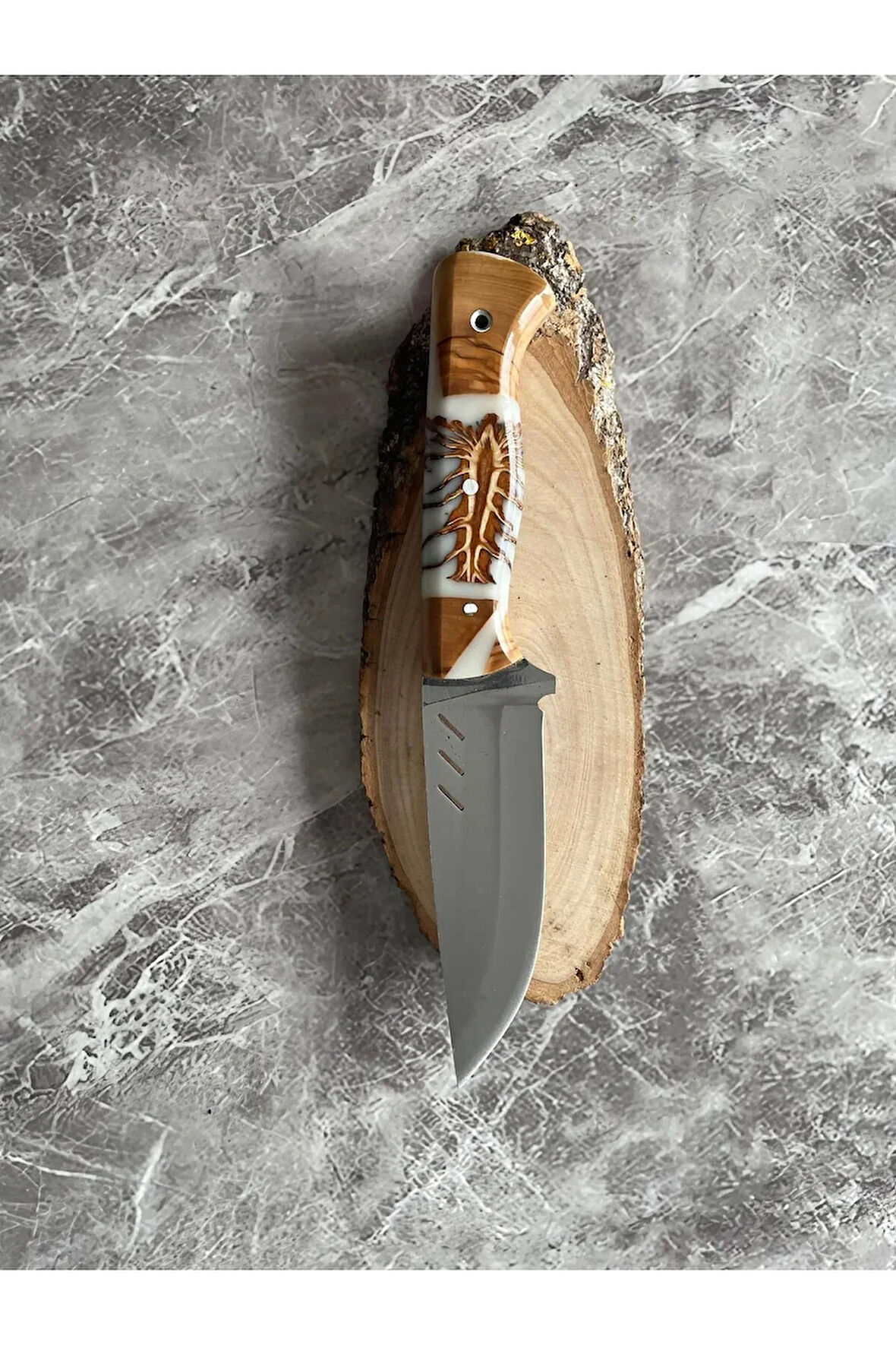 Kozalak Hibrit Beyaz Epoksi Kabze Kamp Bıçağı – Outdoor, Hediyelik & Koleksiyonluk | 25 cm