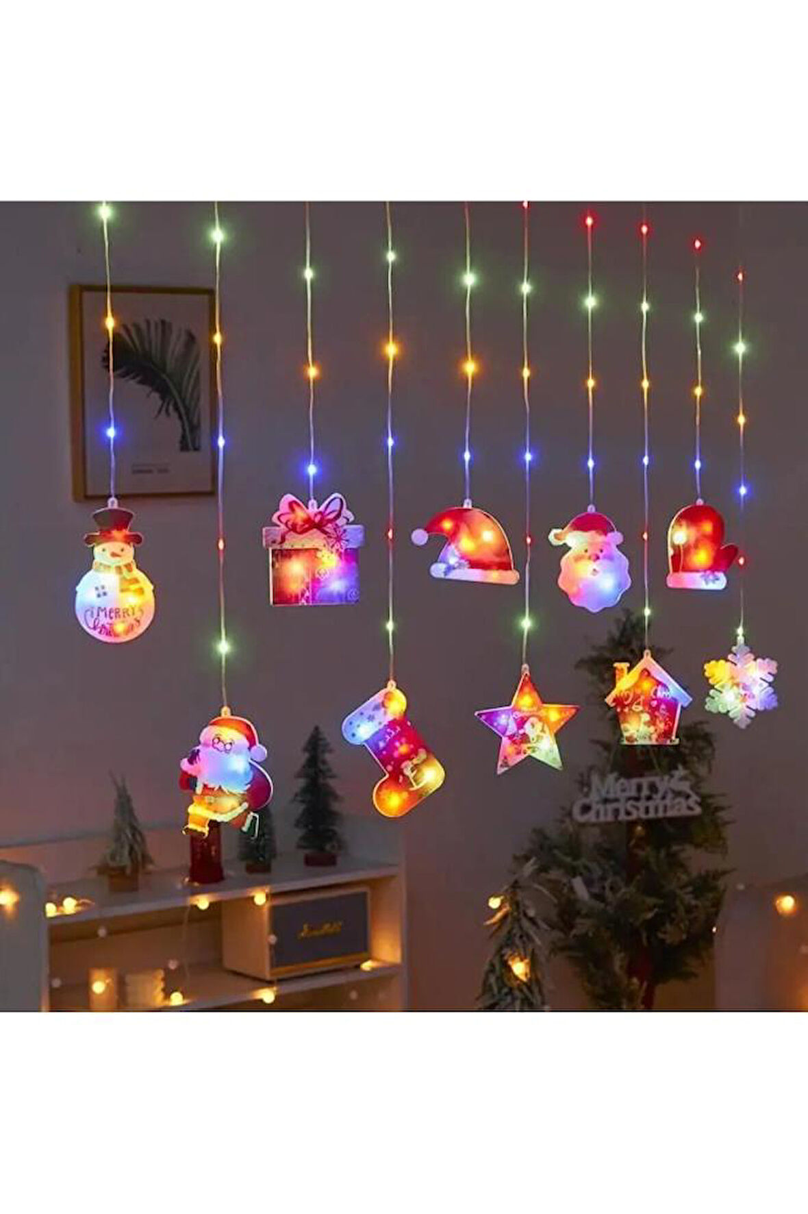 Rgb Noel Figürlü Yılbaşı Parti Dekorasyon Işıklandırmaları, Saçak Perde Led Işık, Noel Süsleri
