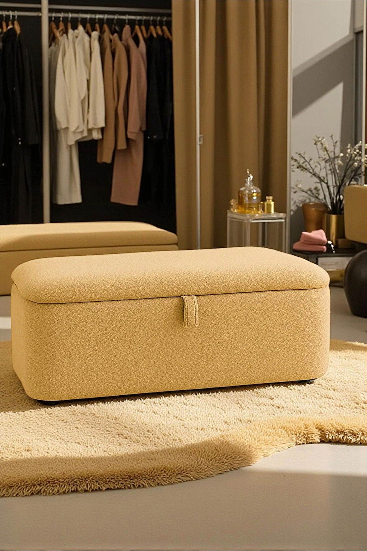 LENA Teddy Kumaş Sandıklı Puf Bench – Depolama, Oturma ve Yatak Ucu Bank