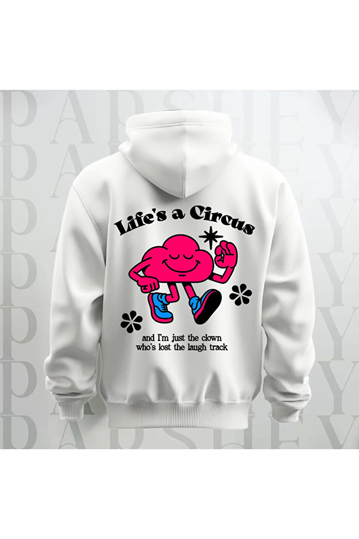 Life's a Circus Beyaz Kapüşonlu Sweatshirt Kalın Kumaş