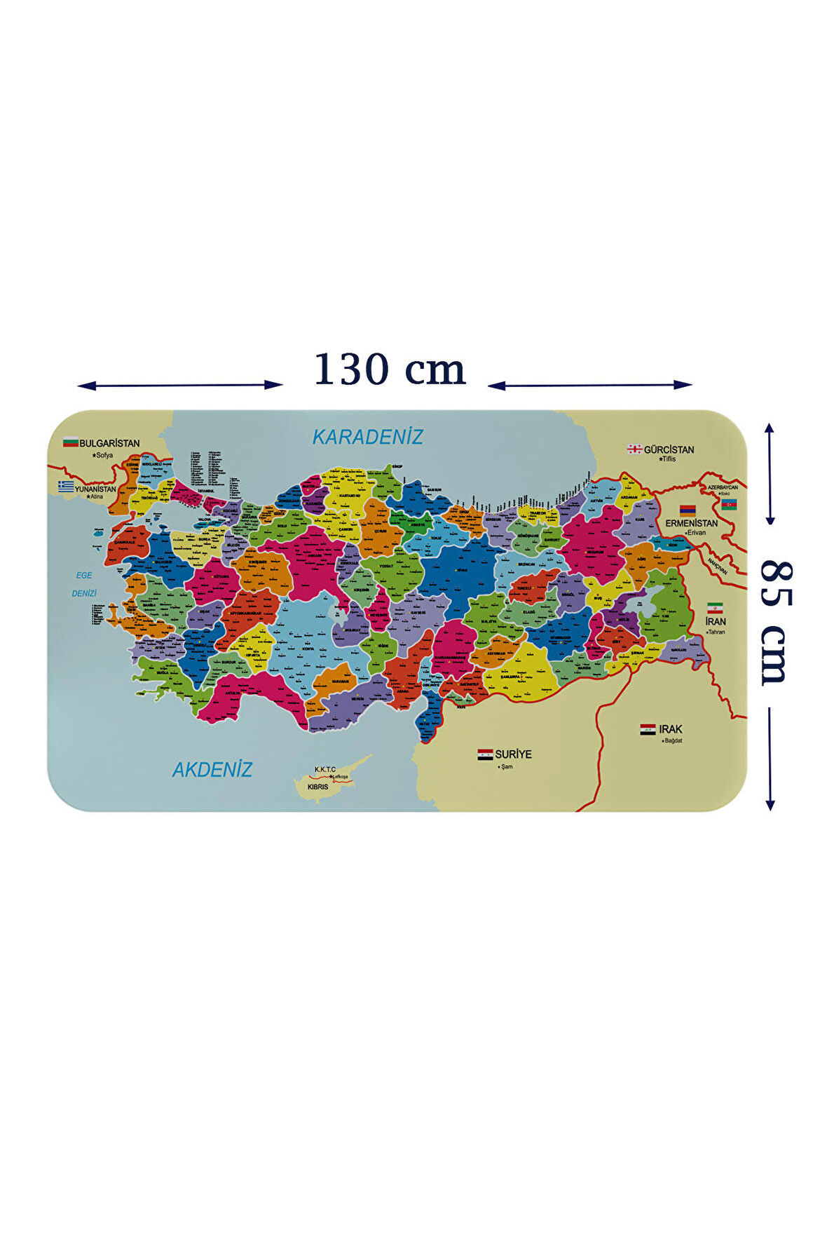 Eğitici ve Öğretici Detaylı Dekoratif Komşulu Türkiye Haritası Duvar Sticker 3845- XL 130 x 85 cm