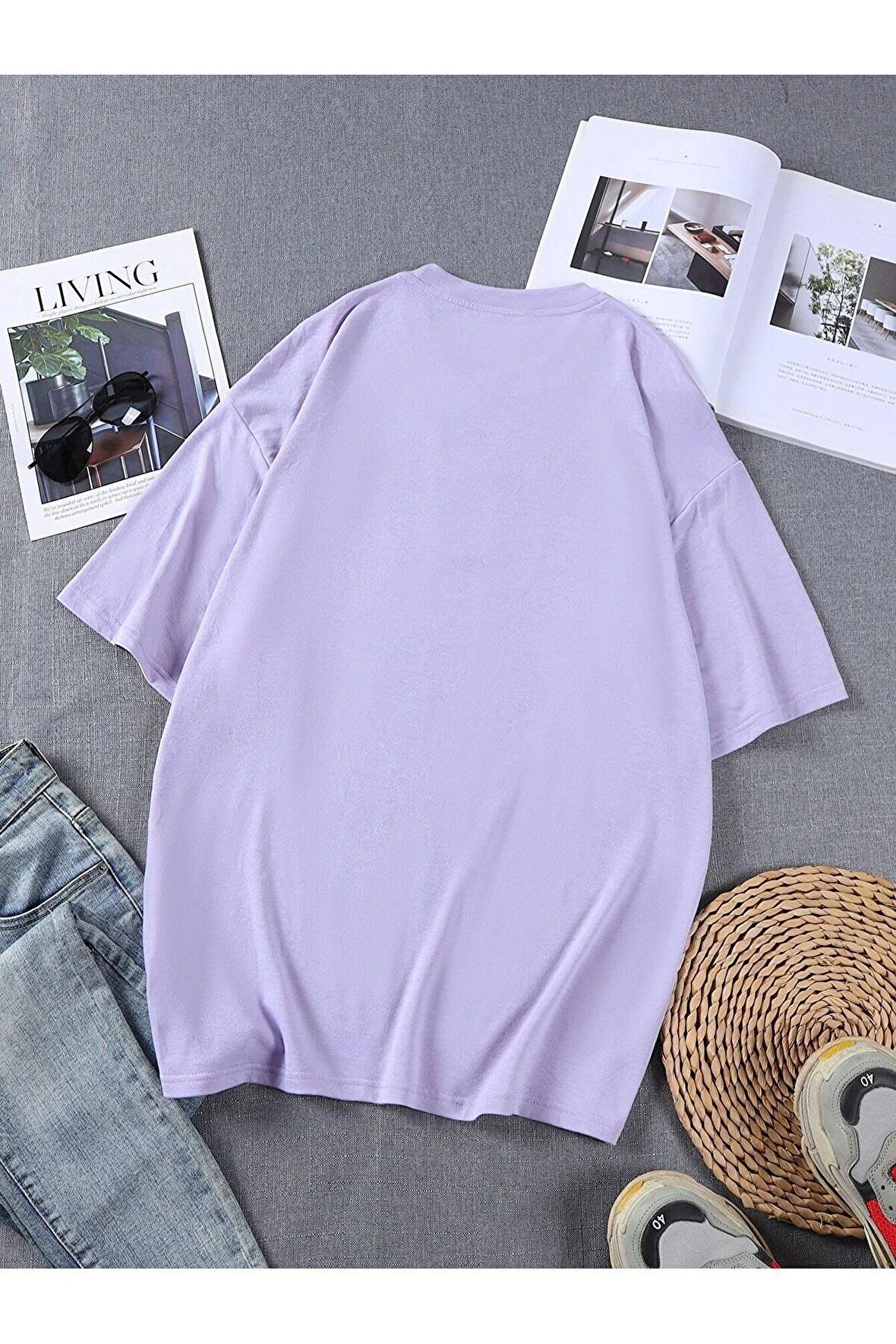 Deocept Kadın Lila Sense Baskılı Oversize T-shirt