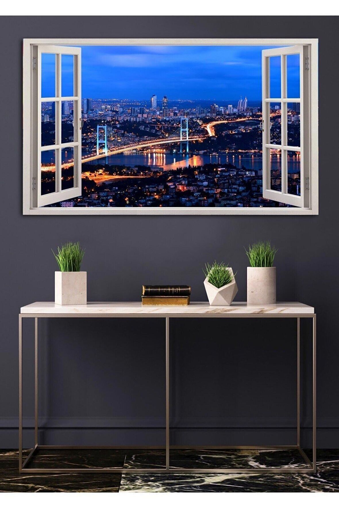 Açılır Pencere Görünümlü Istanbul Manzaralı Kanvas Tablo