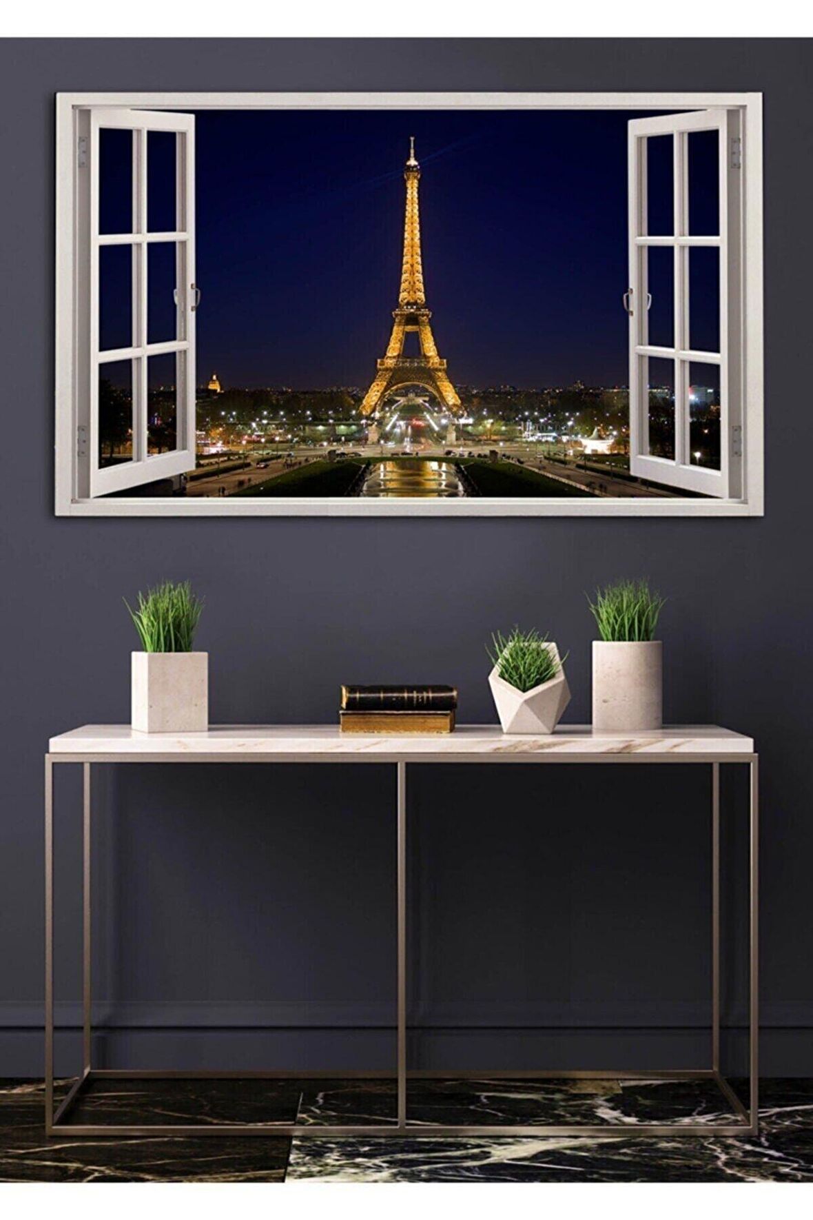 Açılır Pencere Görünümlü Şehir Manzaralı Kanvas Tablo