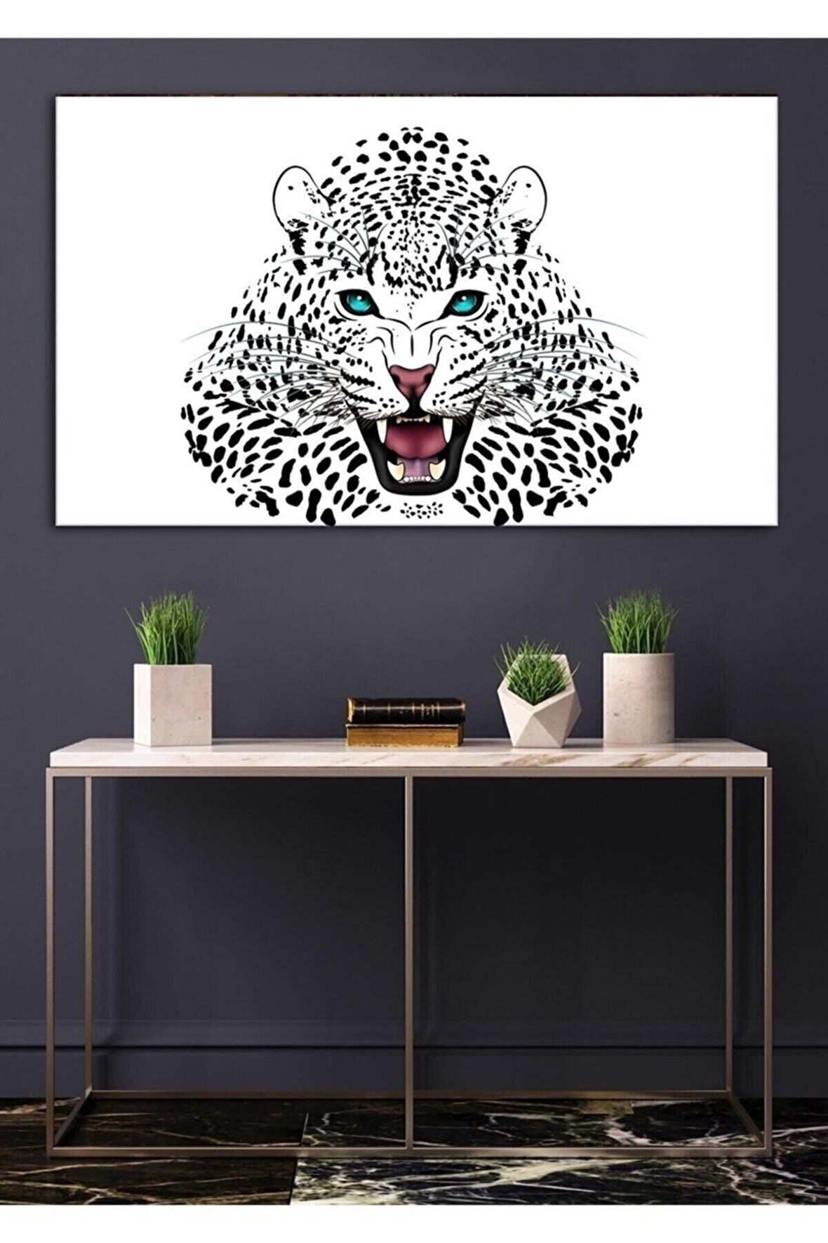 Siyah Beyaz Leoparlı Kanvas Tablo