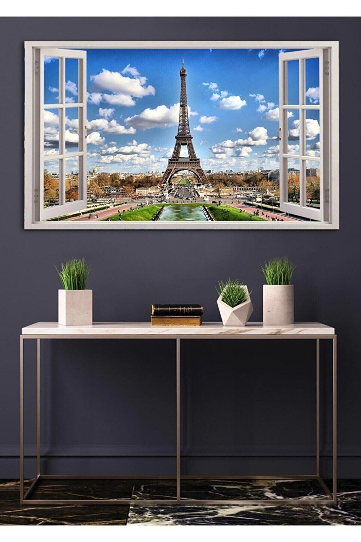 Açılır Pencere Görünümlü Şehir Manzaralı Kanvas Tablo