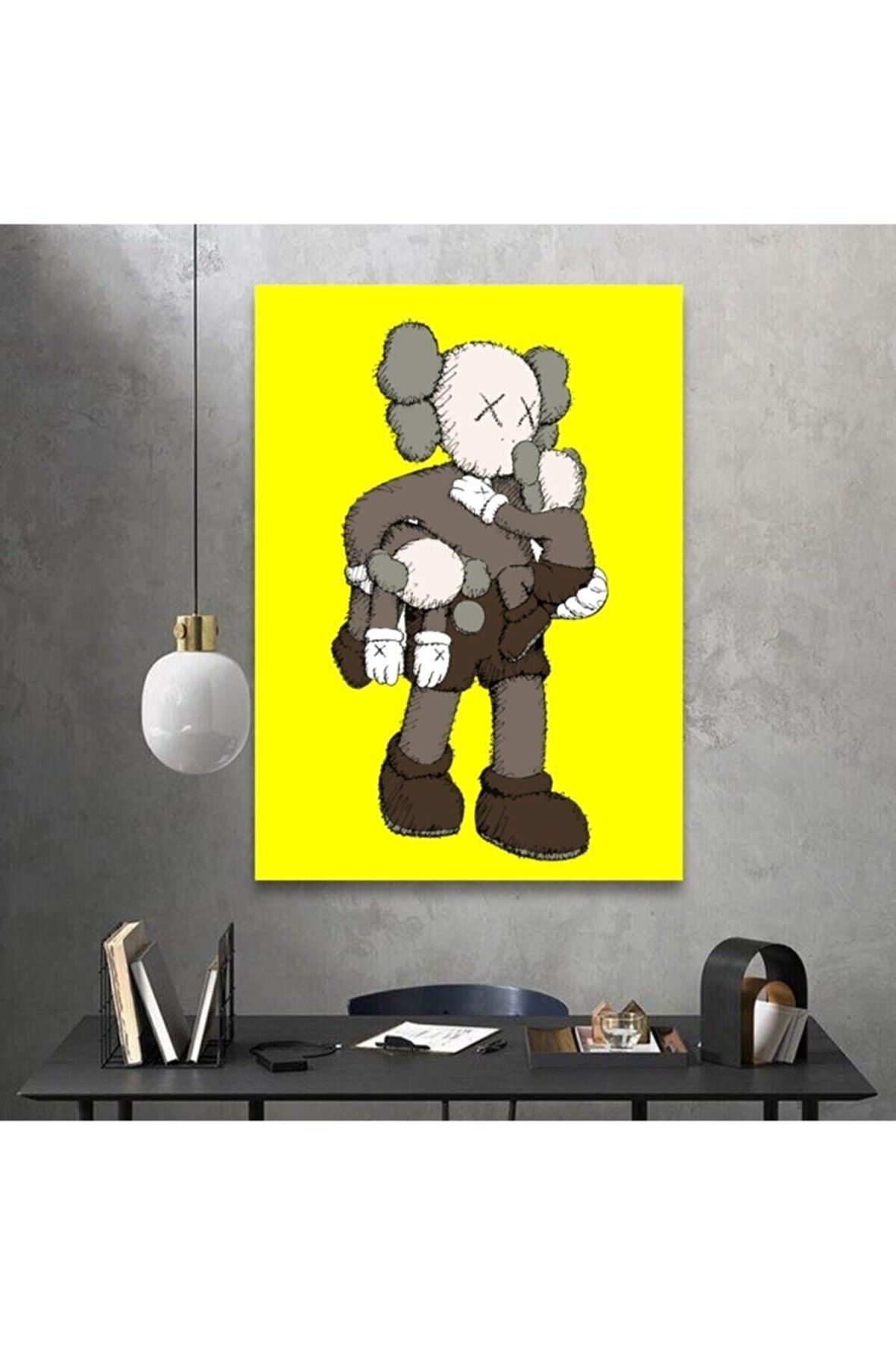 Kaws 2 Mini Kaws Duvar Dekorasyonu Sarı Kanvas Tablo