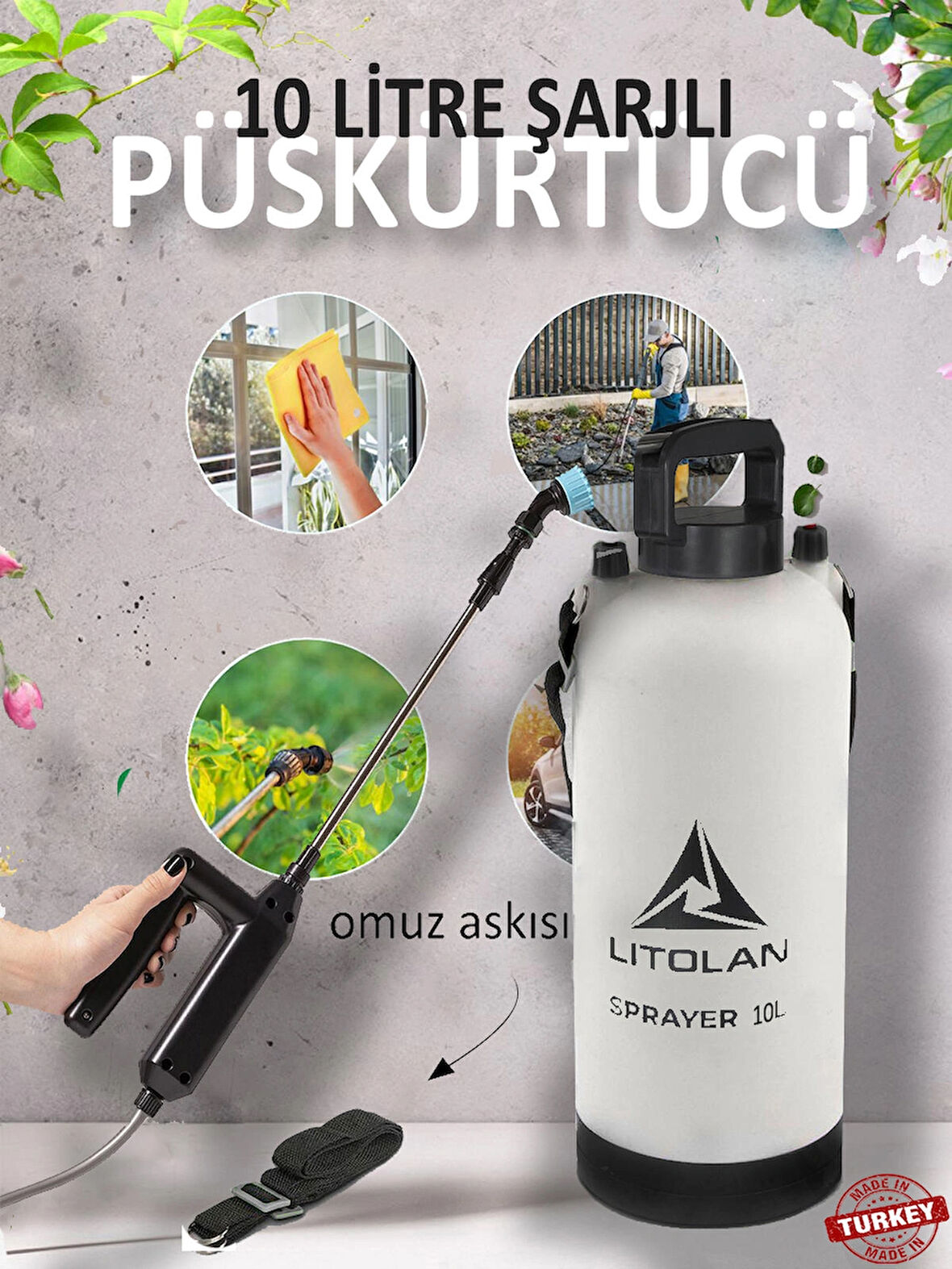 10 lt Şarjlı püskürtücü standart, sulama, ilaçlama pompası