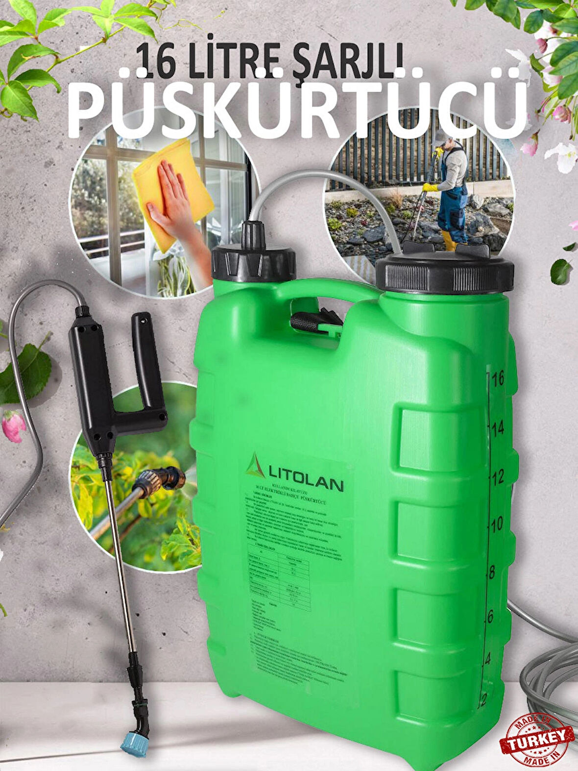 16 lt Şarjlı püskürtücü standart, sulama, ilaçlama pompası
