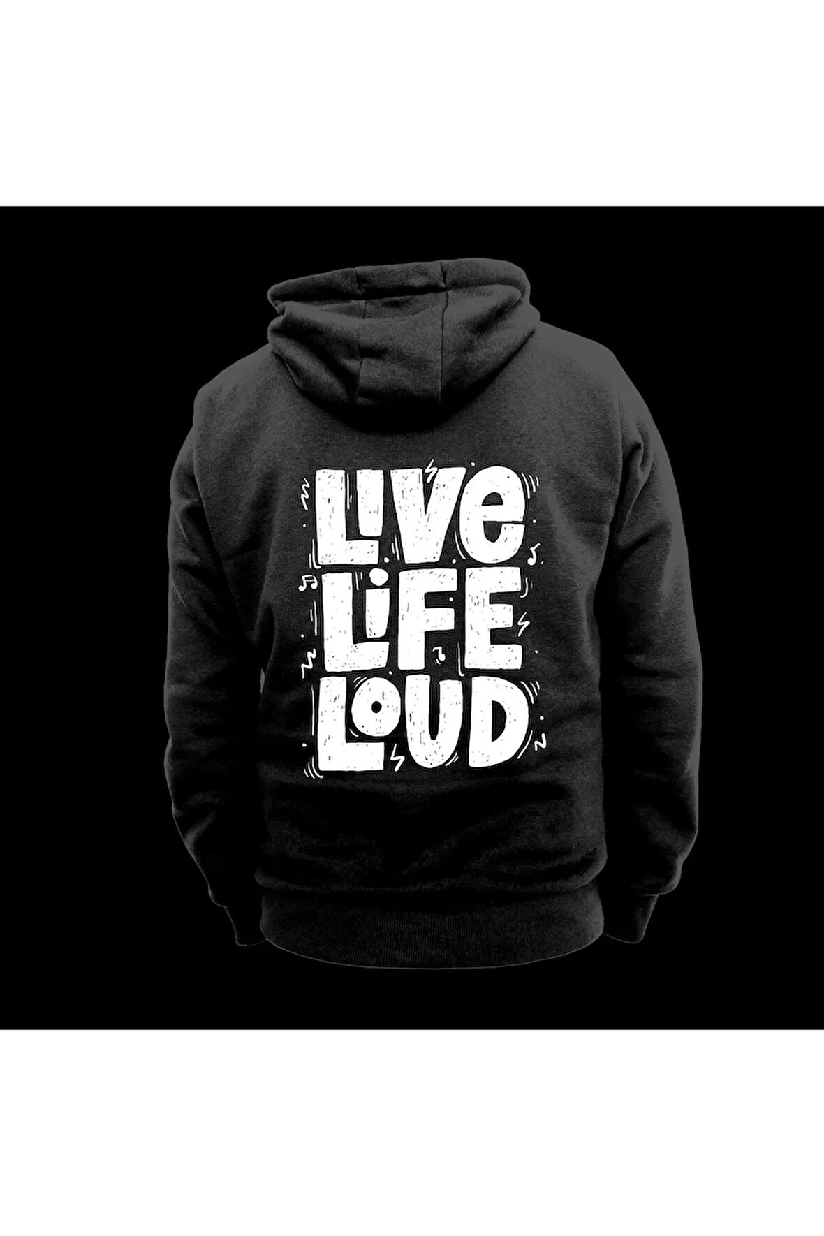 Live Life Loud Baskılı Kapüşonlu Sweatshirt Hoodie Kalın Kumaş 3 İplik Şardonlu