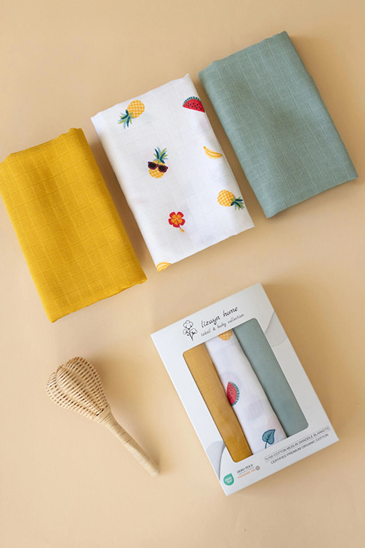  Çok Amaçlı Müslin Örtü & Battaniye 3'lü Set %100 Pamuk Oeko-teks Sertifikalı 80x80 Cm