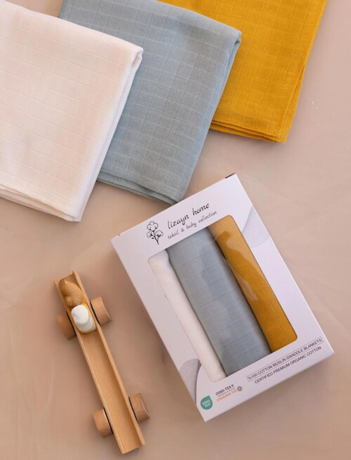 Çok Amaçlı Müslin Örtü & Battaniye 3'lü Set %100 Pamuk Oeko-teks Sertifikalı 80x80 Cm