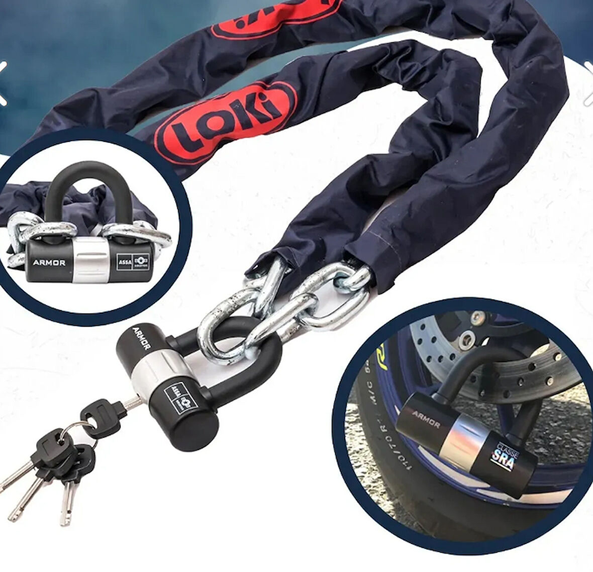 Armor LOKİ10 mm Kalınlık 1.50 Metre Motorsiklet Scooter Zincir Kilit U Bar Loki10