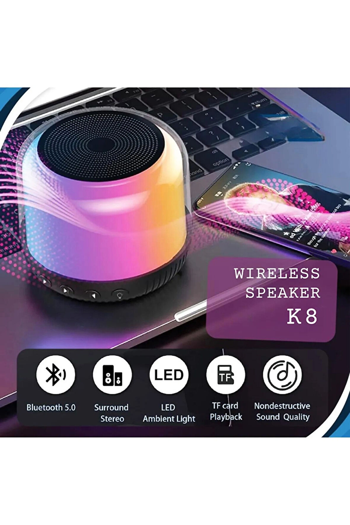 Yüksek Bass Bluetooth Hoparlör RGB Led BT TF Kart Radyo Destekli Ses Bombası Bluetooth Speaker