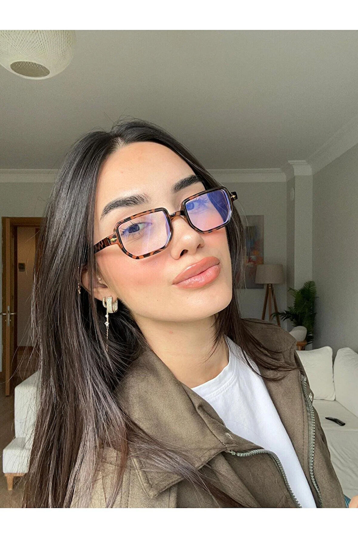 Lodin Geometrik Leopar Köşeli Mavi Işık korumalı Gözlük | 50 Ekartman | Cam değişmeye Uygun