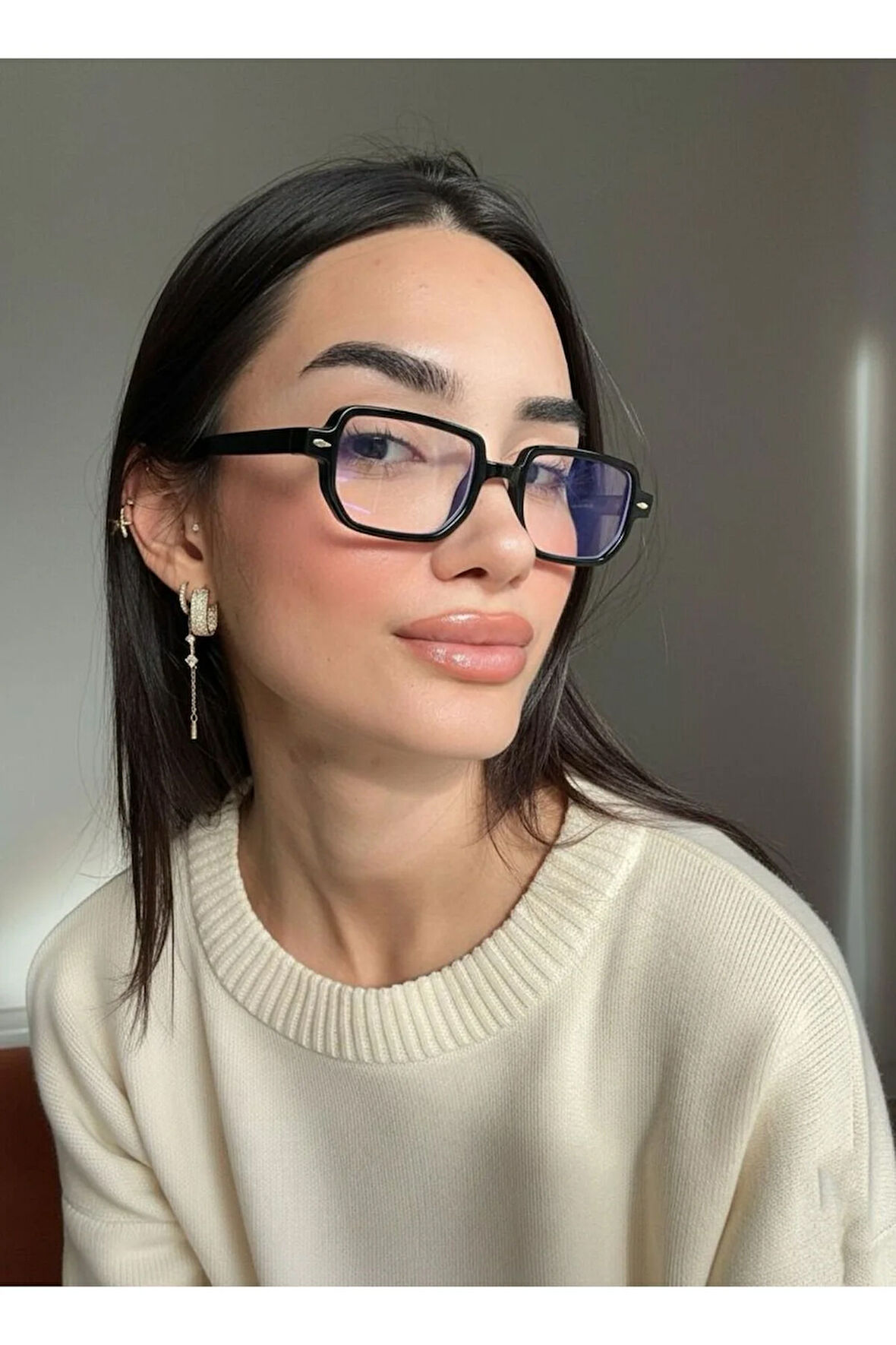 Lodin Geometrik Siyah Köşeli Mavi Işık korumalı Gözlük | 50 Ekartman | Cam değişmeye Uygun