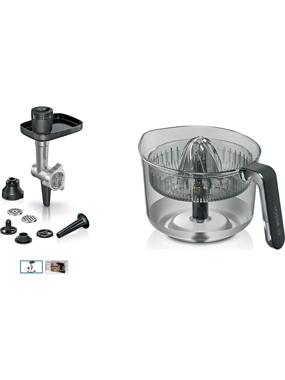 Bosch MUMS6ZS00 Serie 6 Mutfak Makinesi Uyumlu Kıyma Çekme Aparatı ve Narenciye Sıkacağı 2li Set