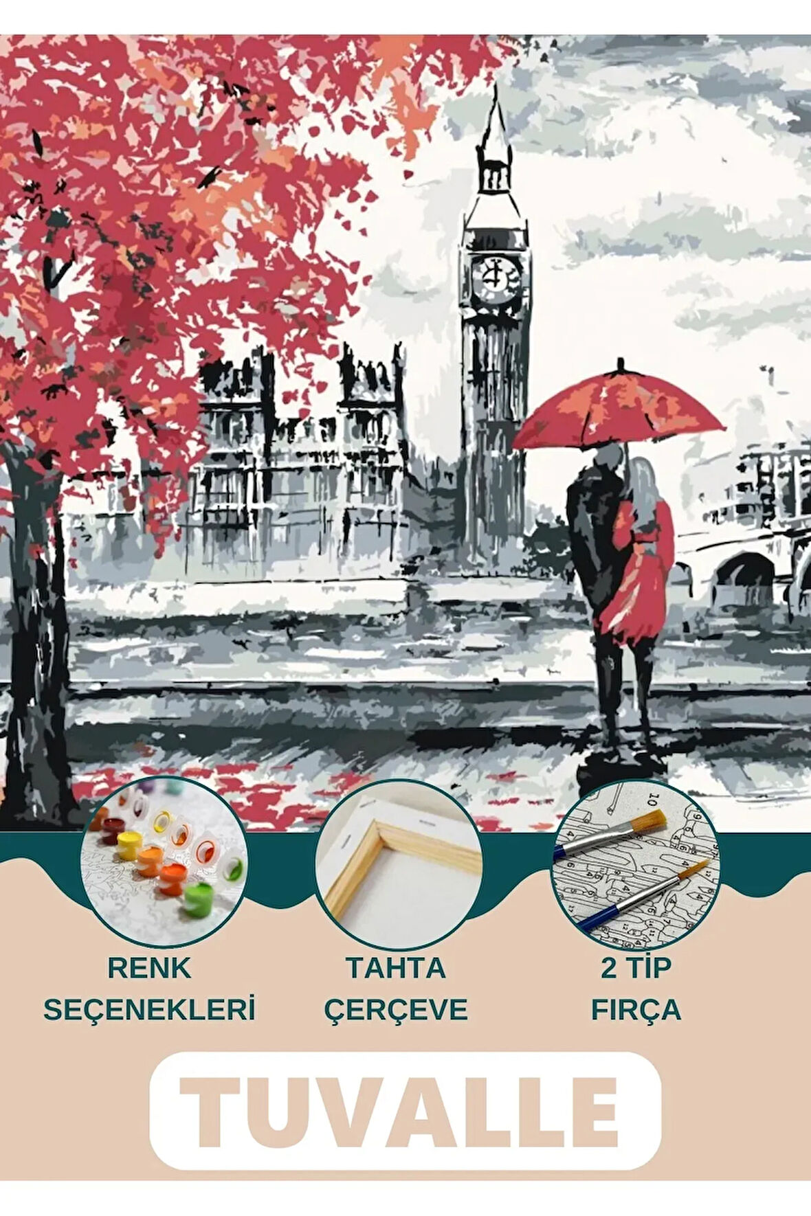 Londra Kış Sayılarla Boyama Seti, Hobi Seti, 40X50 Tablo, Fırça Boya Asma Aparatı Dahil, Doğa