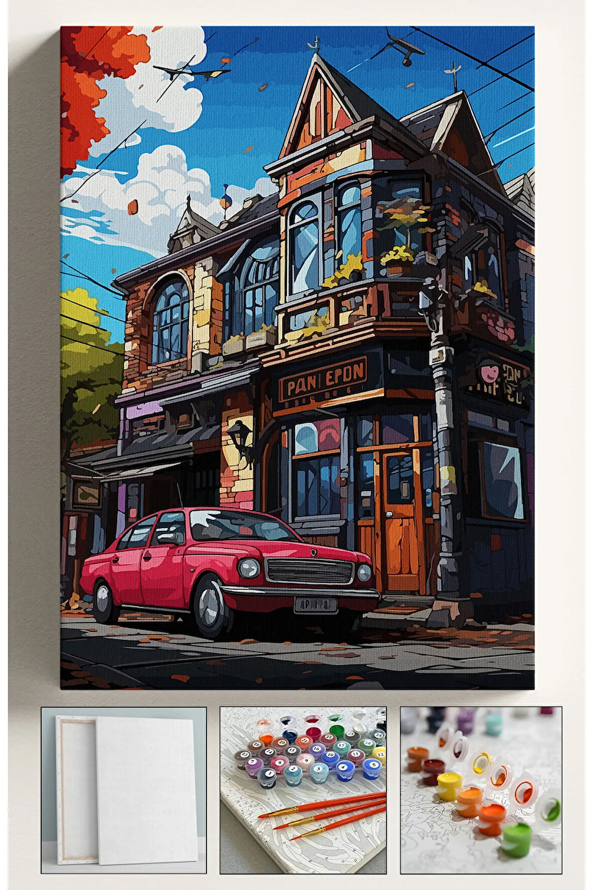 Sayılarla Boyama Seti Çerçeveli Hobi Seti Tuval Fırça Boya Kasnaklı Set 40x50 Cm Londra Ev