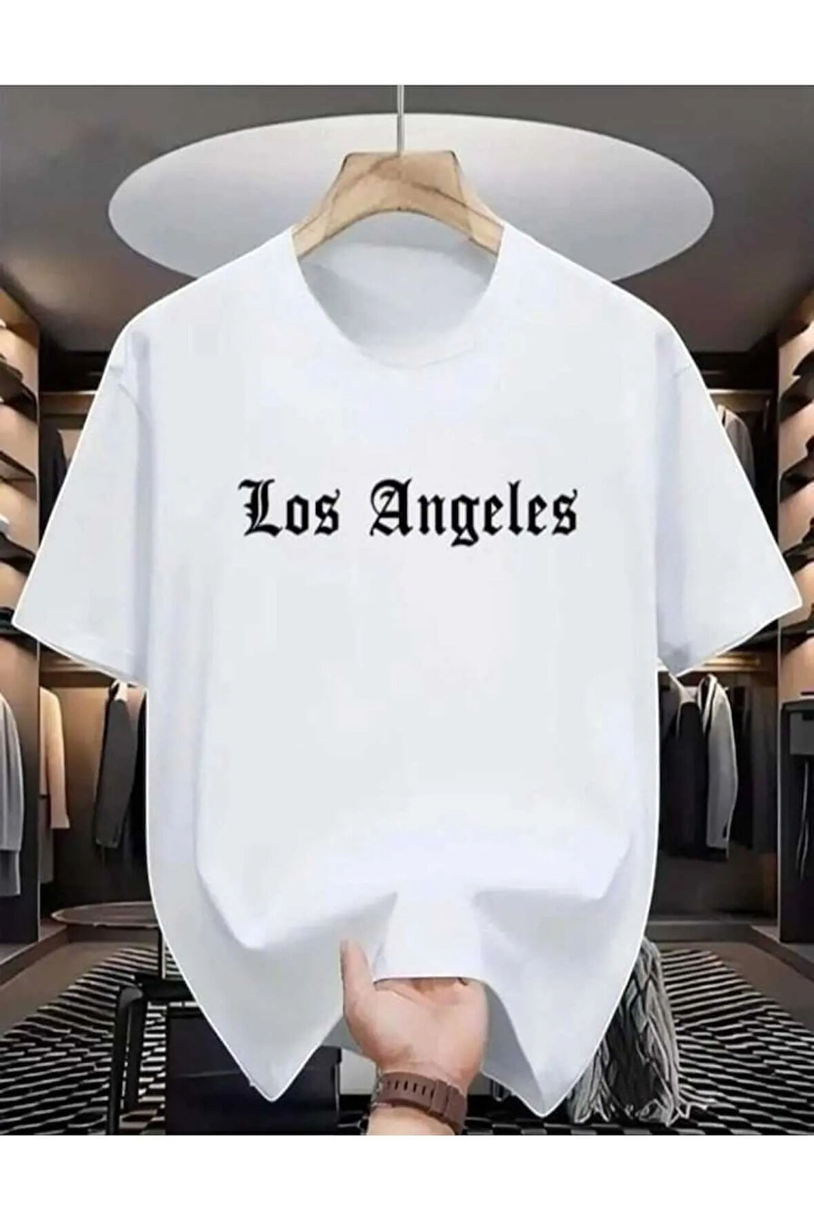 malkoçbey los angeles baskılı oversize unisex basic o yaka t-şhirt