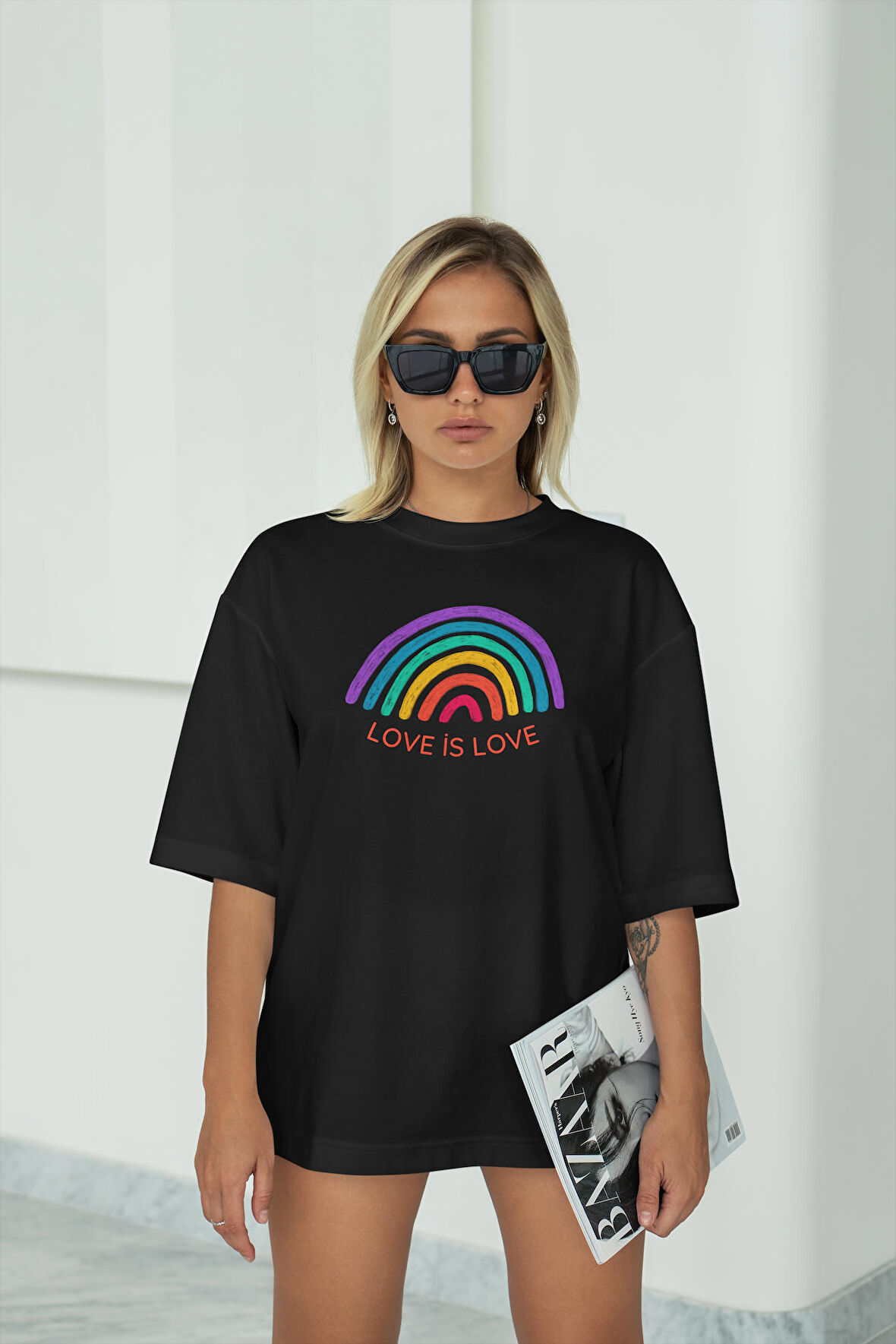 Love İs Love Cinsiyetsiz Tasarım Kadın Erkek Oversize Tişört