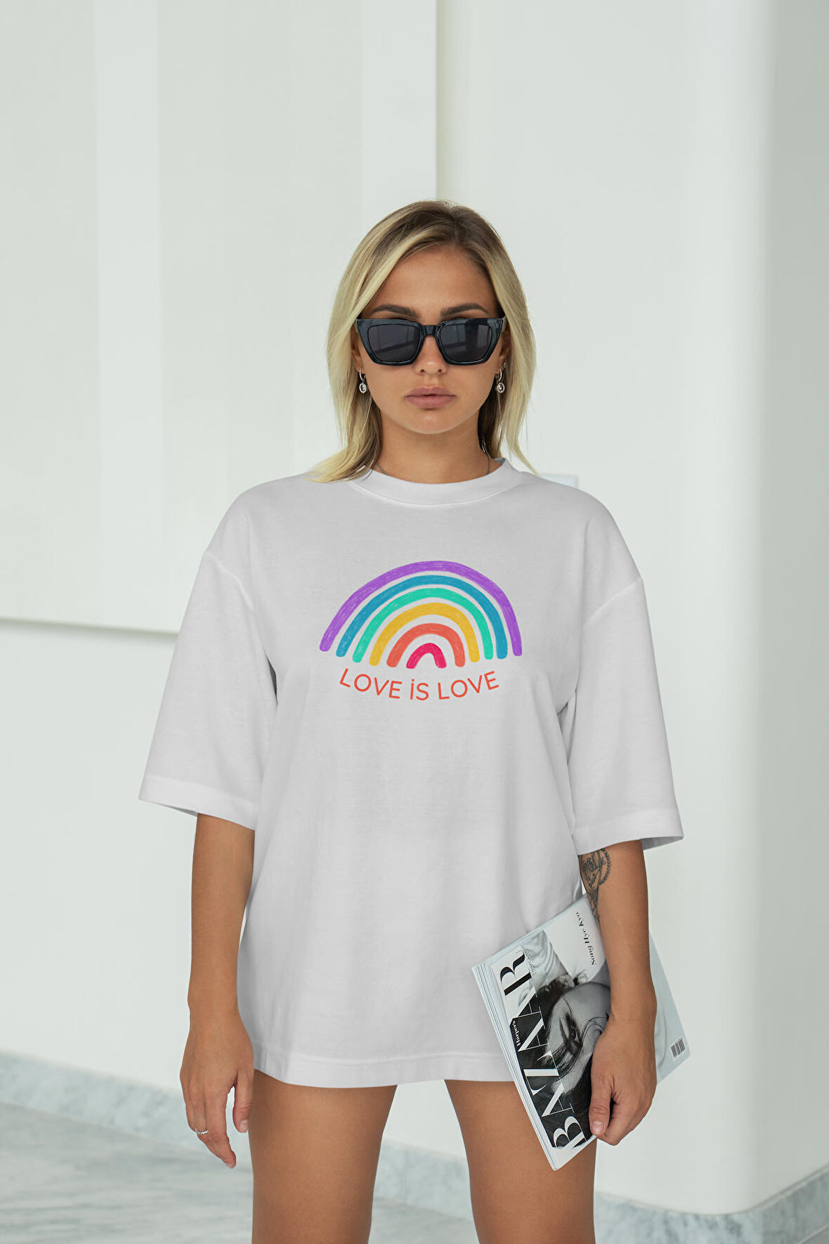 Love İs Love Cinsiyetsiz Tasarım Kadın Erkek Oversize Tişört