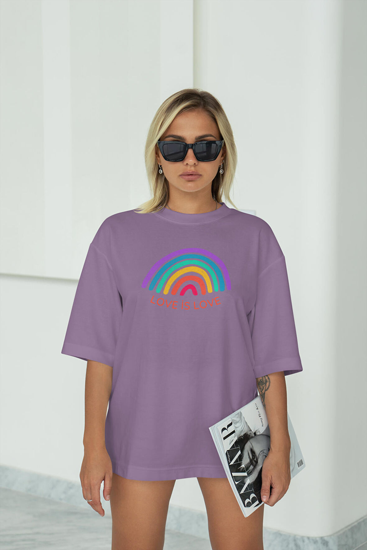 Love İs Love Cinsiyetsiz Tasarım Kadın Erkek Oversize Tişört