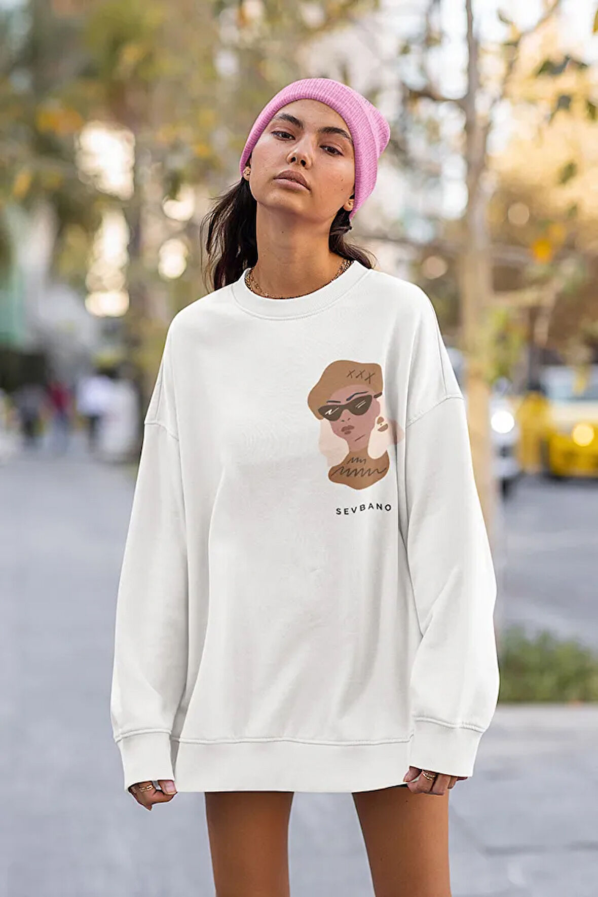 Özel Tasarım Şapkalı Kadın Baskılı Unisex Oversize Sweatshirt