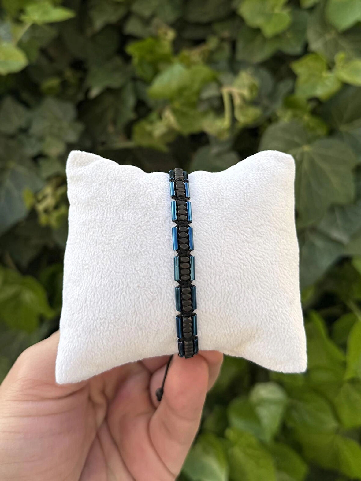 Hematit Bileklik - Lotus Bright Navy Blue Black Bileklik - Tasarım Bileklik Özel Kesim Ayarlanabilir
