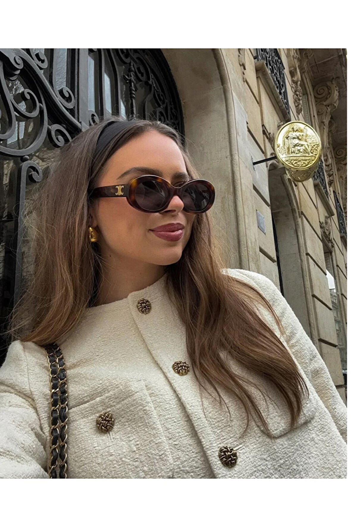 Luna C Aksesuarlı Oval Kemik Vip Güneş Gözlüğü