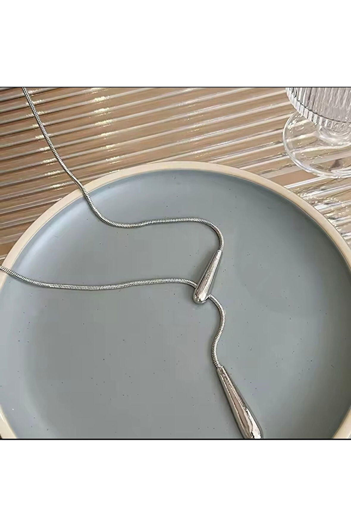 Damla Kadın Kolye 316 Paslanmaz Çelik Gümüş Renk