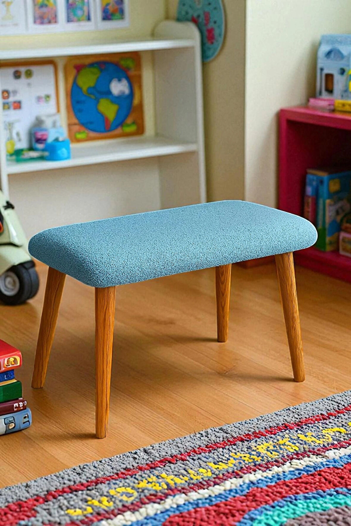  LUNO Dekoratif Teddy Peluş Bench – Geniş Pofidik Oturumlu Ahşap Ayaklı Puf