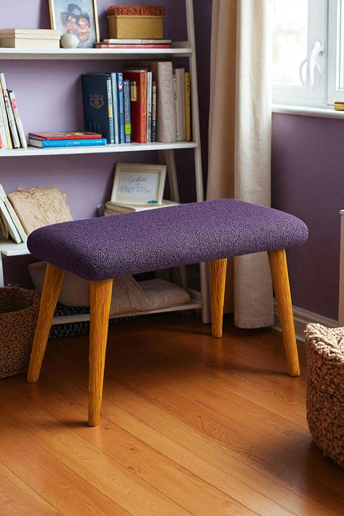  LUNO Dekoratif Teddy Peluş Bench – Geniş Pofidik Oturumlu Ahşap Ayaklı Puf