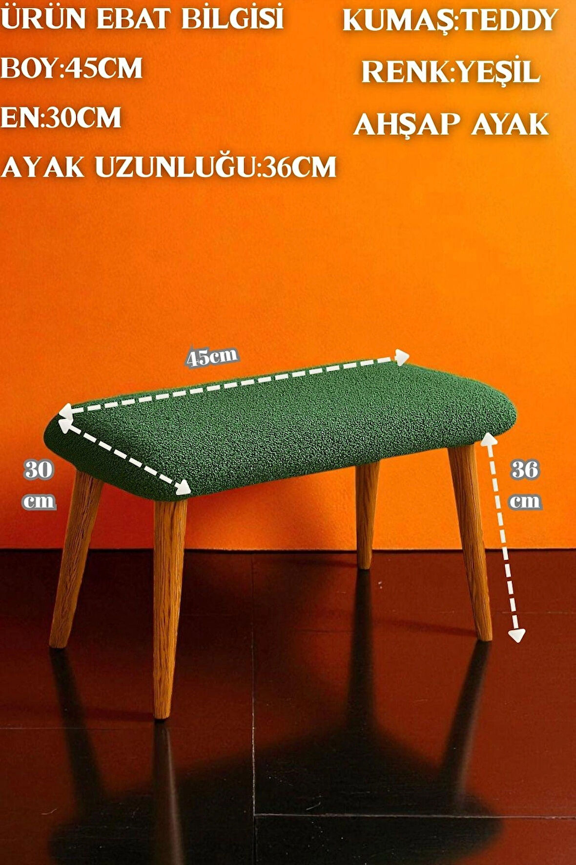  LUNO Dekoratif Teddy Peluş Bench – Geniş Pofidik Oturumlu Ahşap Ayaklı Puf