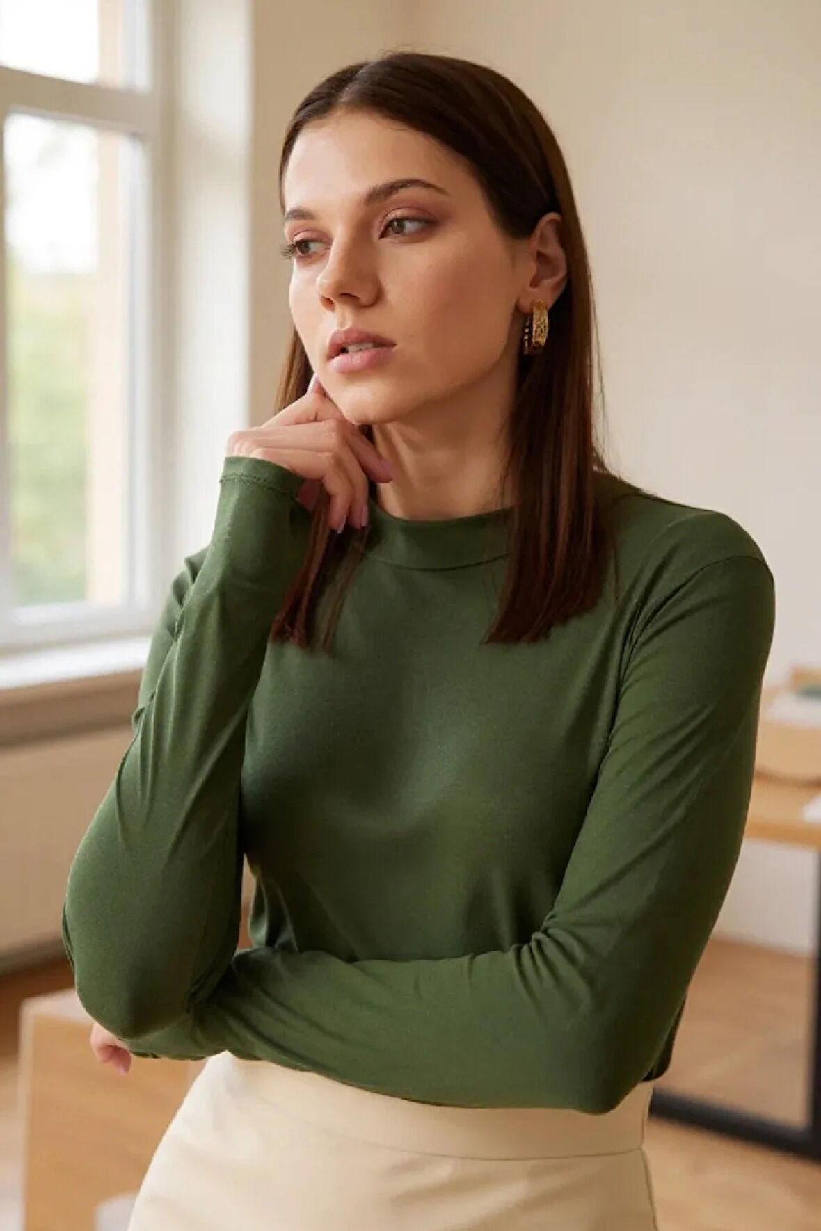 Kadın Parmak Detaylı Esnek Uzun Kollu Body