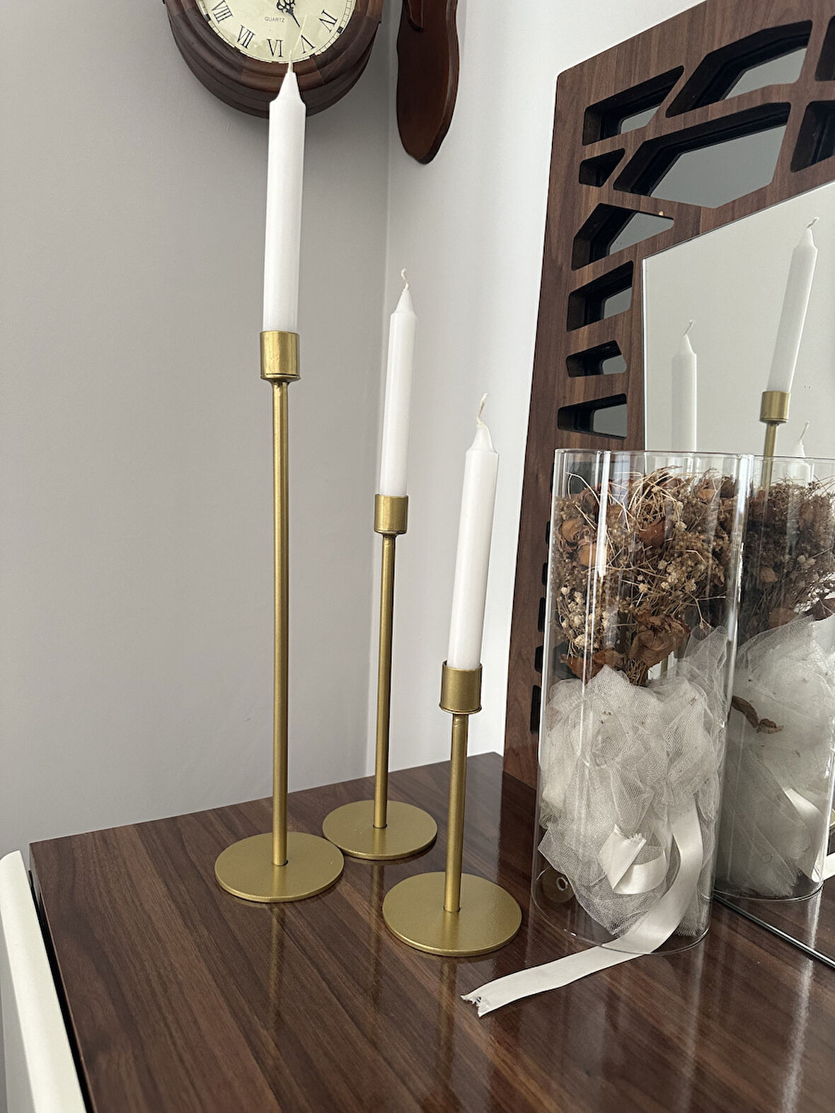 Lyla Candle3 'lü Mumluk, Şamdan Seti Gold