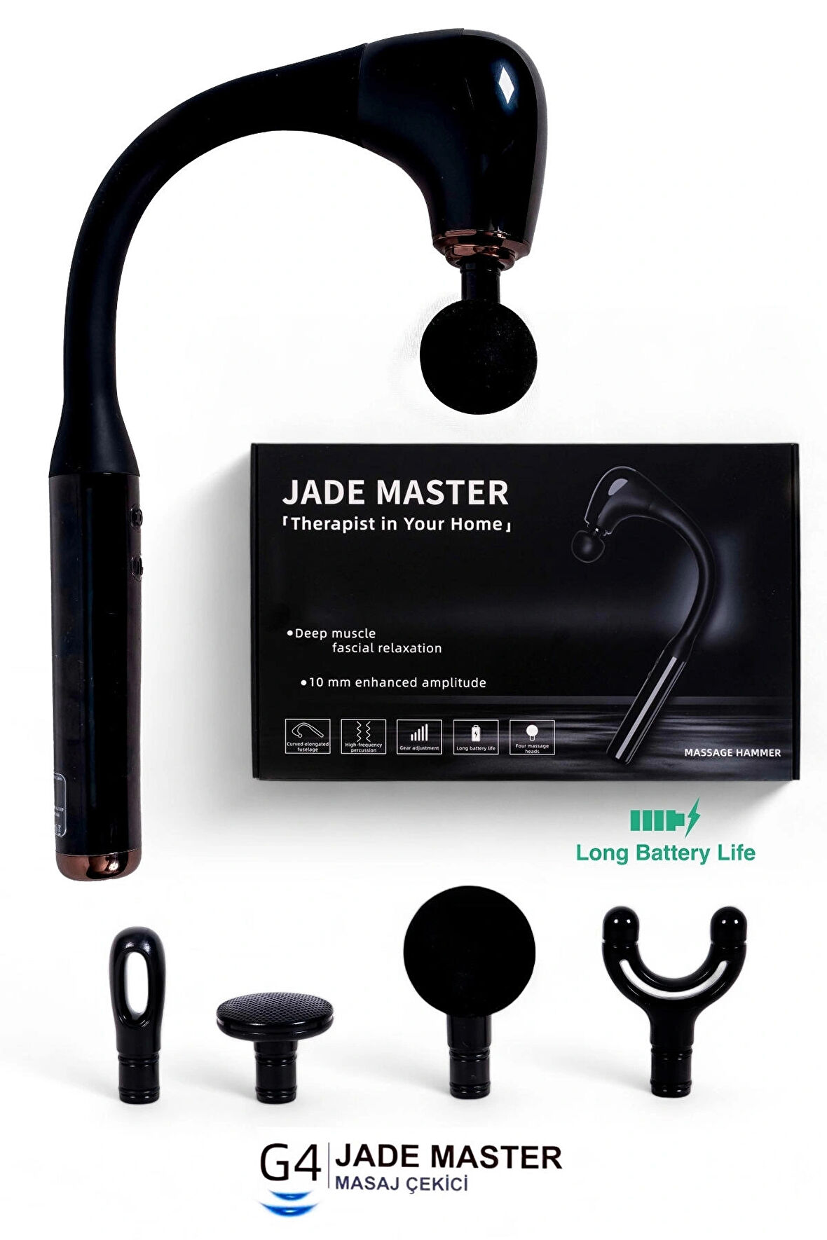 Jade Master Masaj Çekici Portatif Masaj Tabancası Titreşimli Masaj Aleti